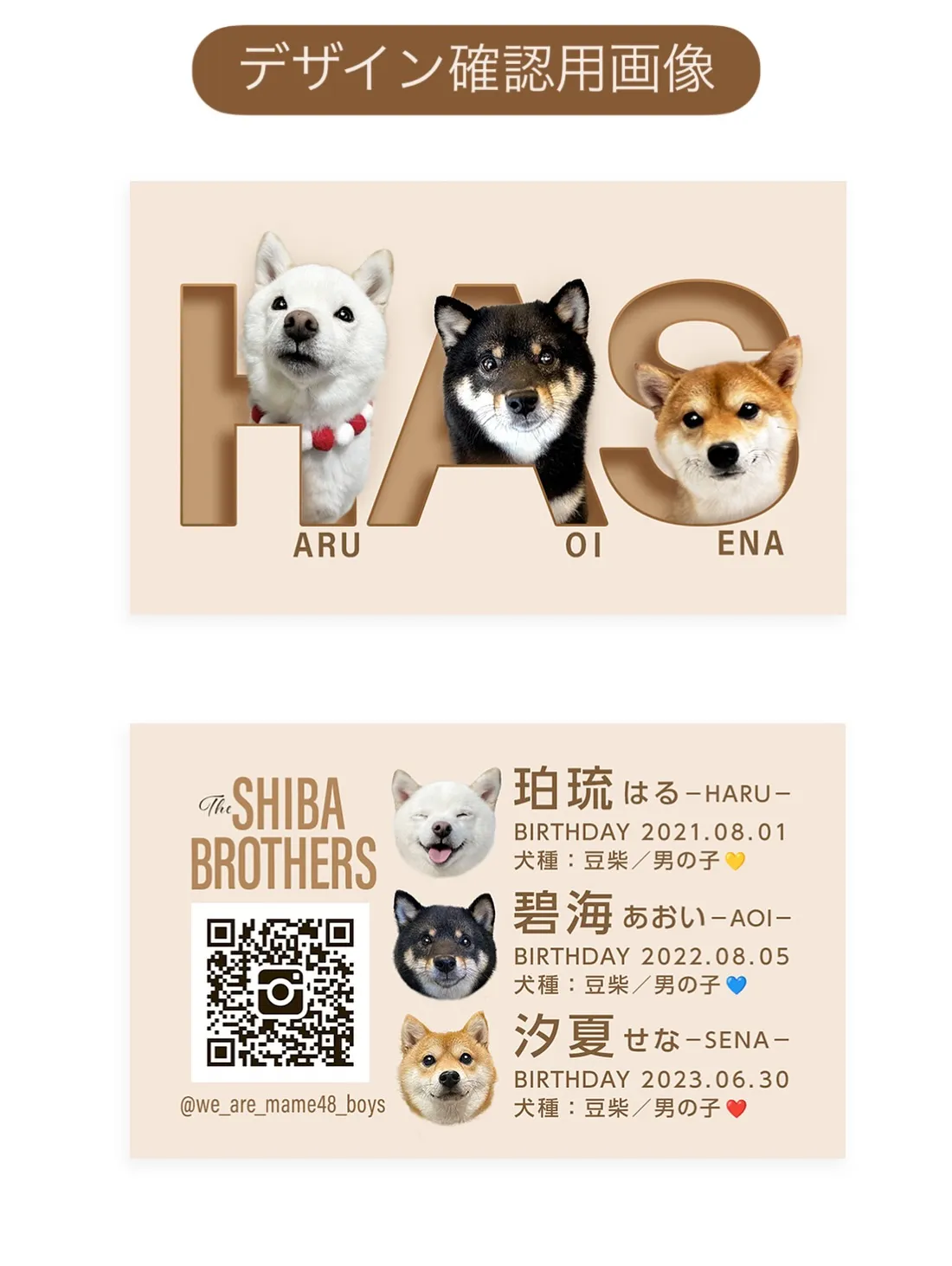 【うちの子名刺／アルファベットART／3頭デザイン】