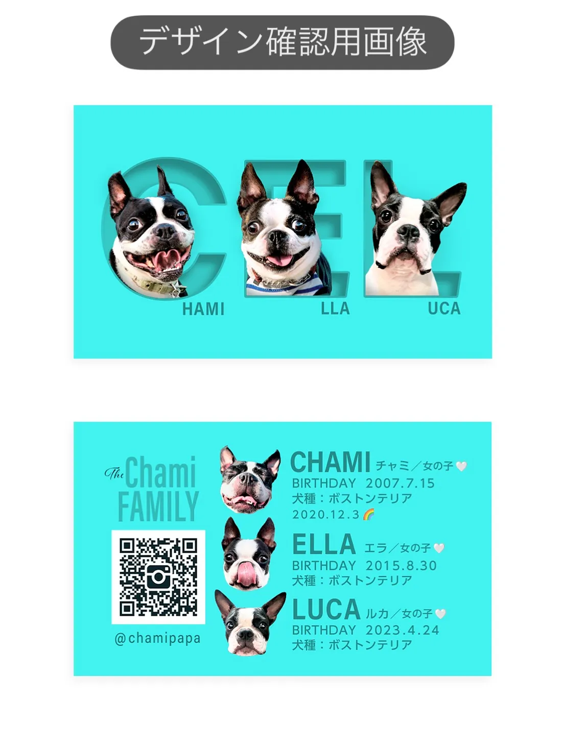 【うちの子名刺／アルファベットART／3頭デザイン】